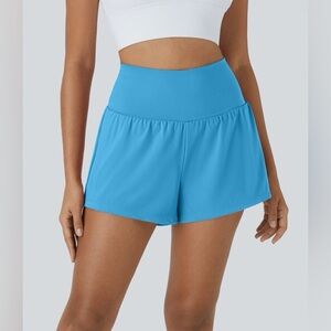 NWT HALARA SoftlyZero Airy Super High Waisted Cooltouch Yoga Shorts Medium Blue